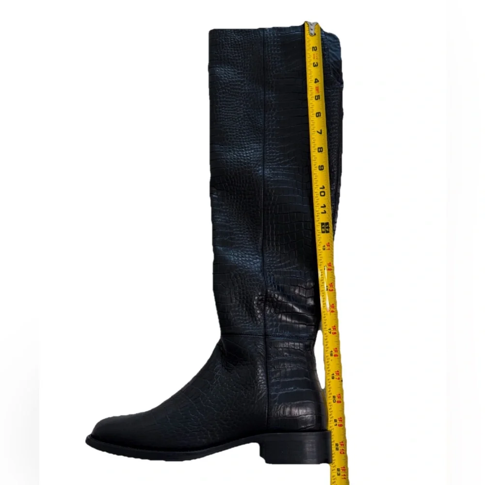 Aquatalia Nahla Weatherproof Croc-Embossed Over-Knee Boots 7.5 M Made in Italy